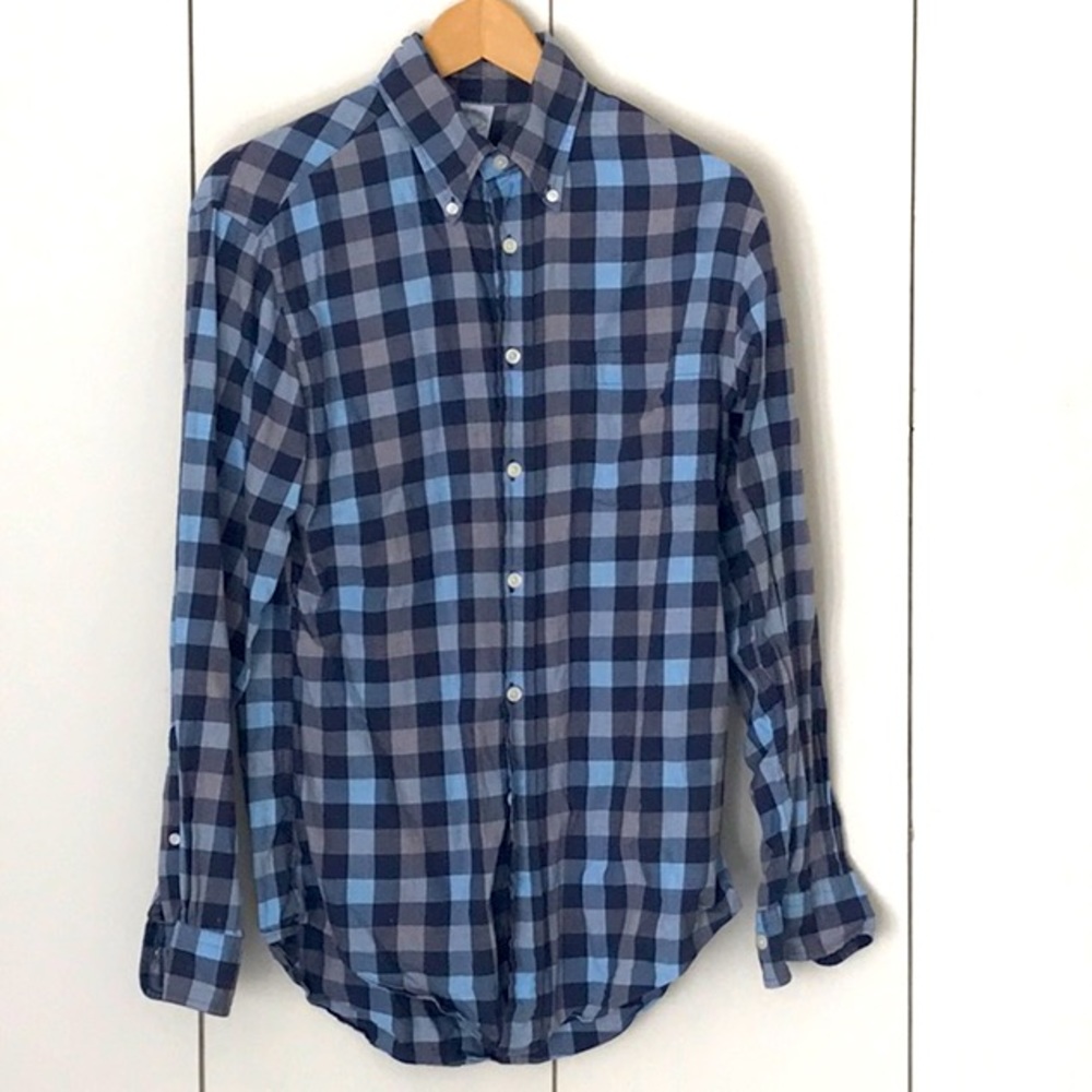 Brooks Brothers blue cotton plaid button men’s shirt. Size SM